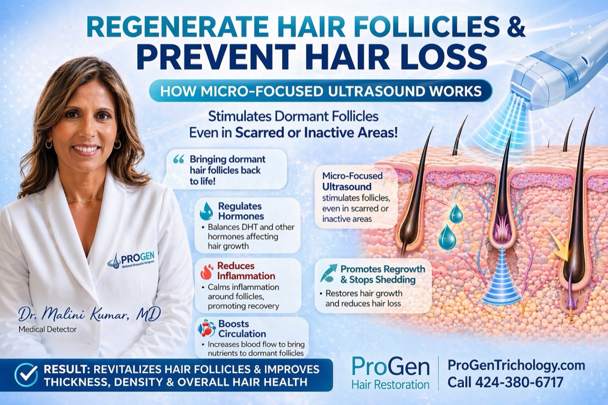 Dr. Malini Kumar, MD, Medical Director of PROGEN Trichology & Biohacking, recommending microfocused ultrasound